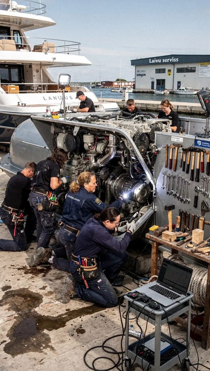 Navigācijas sistēmas uzstādīšana laivu remontdarbnīcā